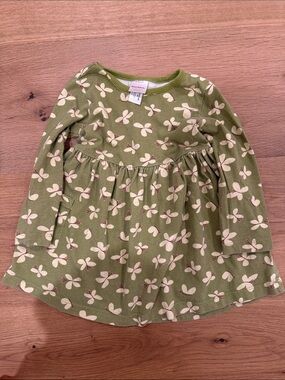 Hanna Andersson Olive Green Floral Pocket Long-Sleeve Dress